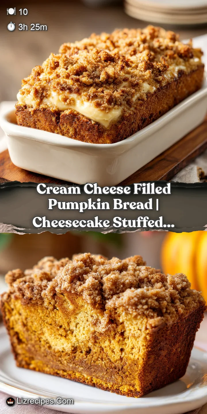 Close-up of moist, orange pumpkin bread with streaks of smooth, pale cream cheese filling.