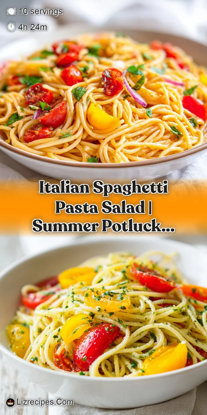 Close-up of plump spaghetti strands tossed with juicy cherry tomatoes and flecks of fresh herbs.