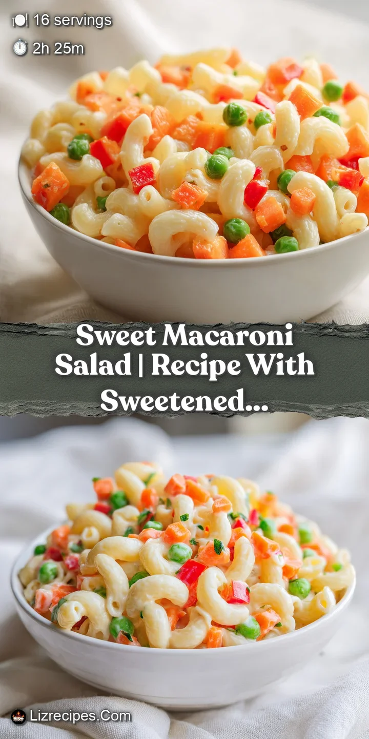 Close-up of creamy elbow macaroni with colorful diced vegetables, highlighting a rich, velvety dressing and texture.
