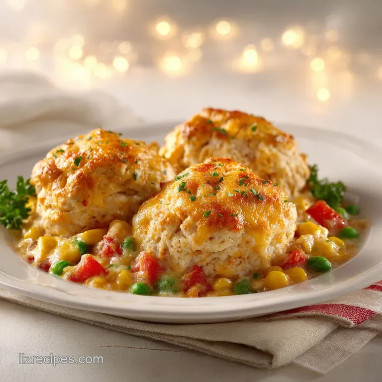 A scoop of golden-topped chicken in a white bowl, featuring a silky cream sauce and a sprig of fresh parsley.