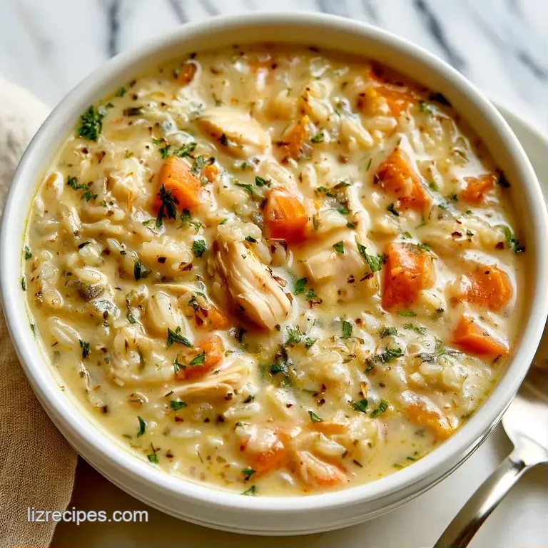 Steaming golden broth in a white bowl with vibrant carrots and green herbs, paired with crusty bread on a linen cloth.