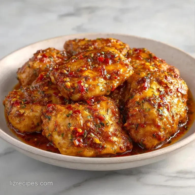 Seared chicken fillets in a rich, creamy sauce topped with red sun-dried tomatoes on a minimalist white plate.
