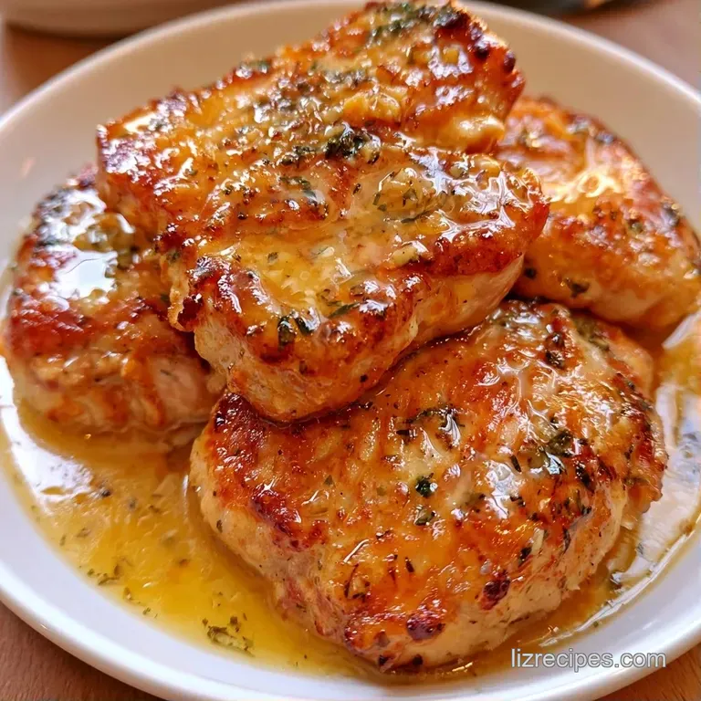 Searing golden chicken fillets plated elegantly with steamed green beans and a glossy garlic butter drizzle.