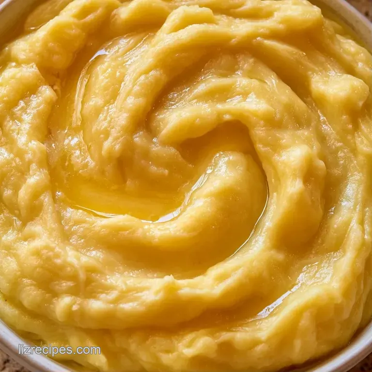 A smooth swirl of white potato puree on a slate plate, garnished with finely chopped green chives and sea salt.