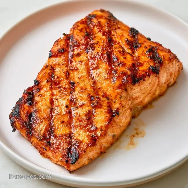A seared pink fish fillet centered on a white plate, adorned with fresh green dill and a thin slice of lemon.