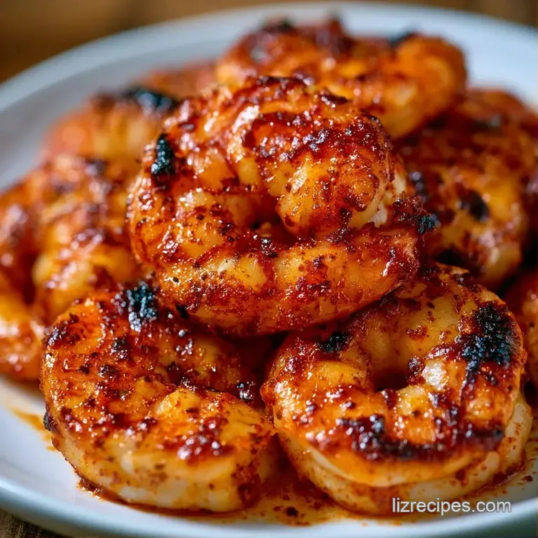 Searing pink prawns artfully plated on ceramic with a drizzle of garlic butter and a sprinkle of fresh green herbs.