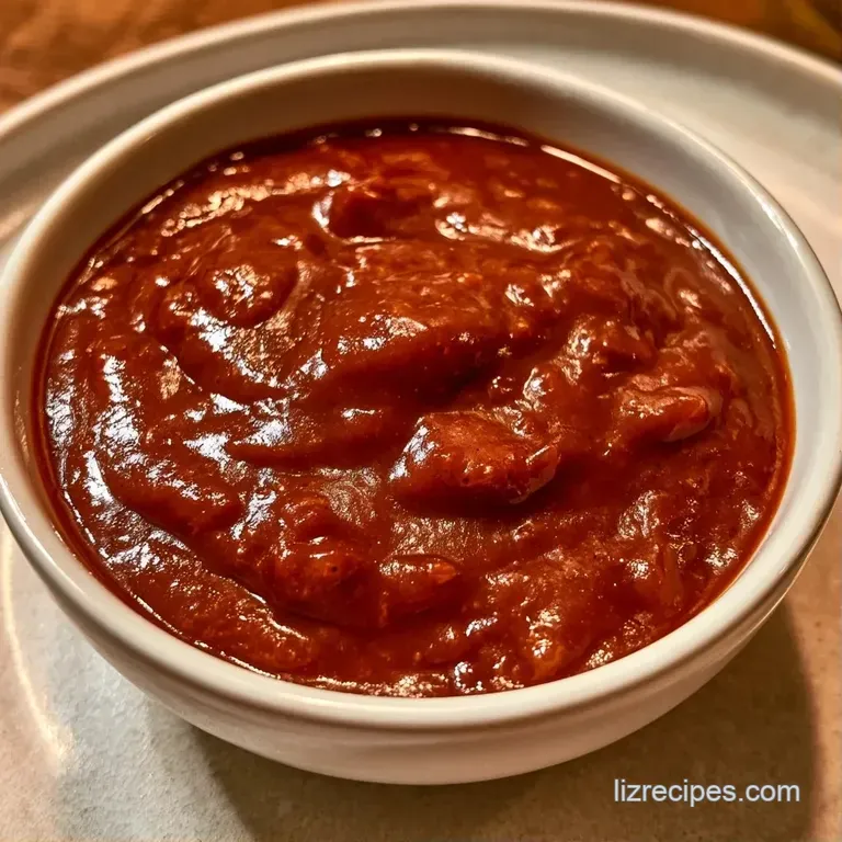 Deep crimson sauce artfully drizzled over charred ribs on a slate platter, glistening under soft warm lighting.