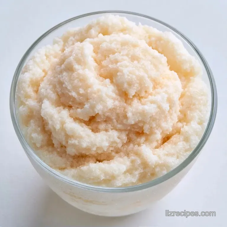Tall glass filled with a pale cream frozen treat, topped with fluffy cream and a bright red cherry on a white table.